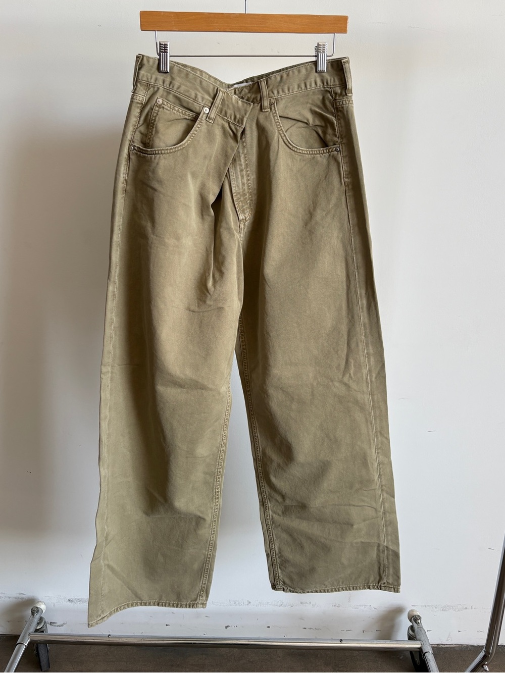$369 NWOT Agolde “Vana” Fold High-Rise Wide-Leg Pants in Dark Khaki Sz 28 - Picture 5 of 14